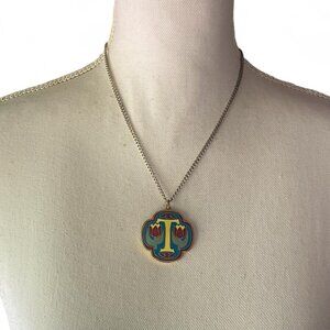 VTG CloisArt Cloisonne monogram initial tulip pendant necklace 18" colorful